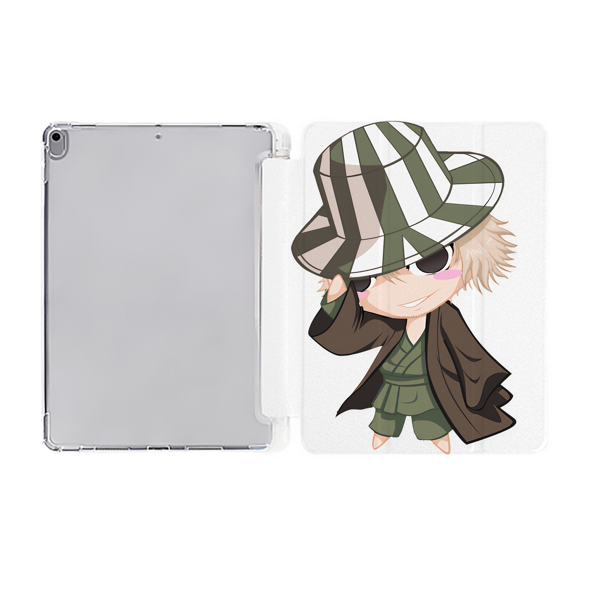 （画像用） "ブリーチ 浦原 喜助（うらはら きすけ） BLEACH Urahara Kisuke " IPad ケース ペン収納付き 三つ折りスタンド PUレザー×シリコン 対応機種9.5/10.5/10.9インチ